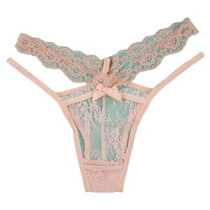 Culottes sexy à dentelle pour femmes, string respirant taille basse, entrejambe en coton, nœud, culottes sexy transparentes - Product Image 5