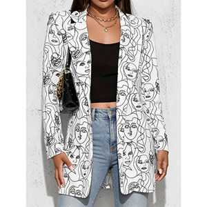 Oferta especial en Temu: Blazer para mujer con estampado artístico, cuello de solapa moderno, corte largo, ideal para el día a día, salidas y ocasiones elegantes. - Product Image 2