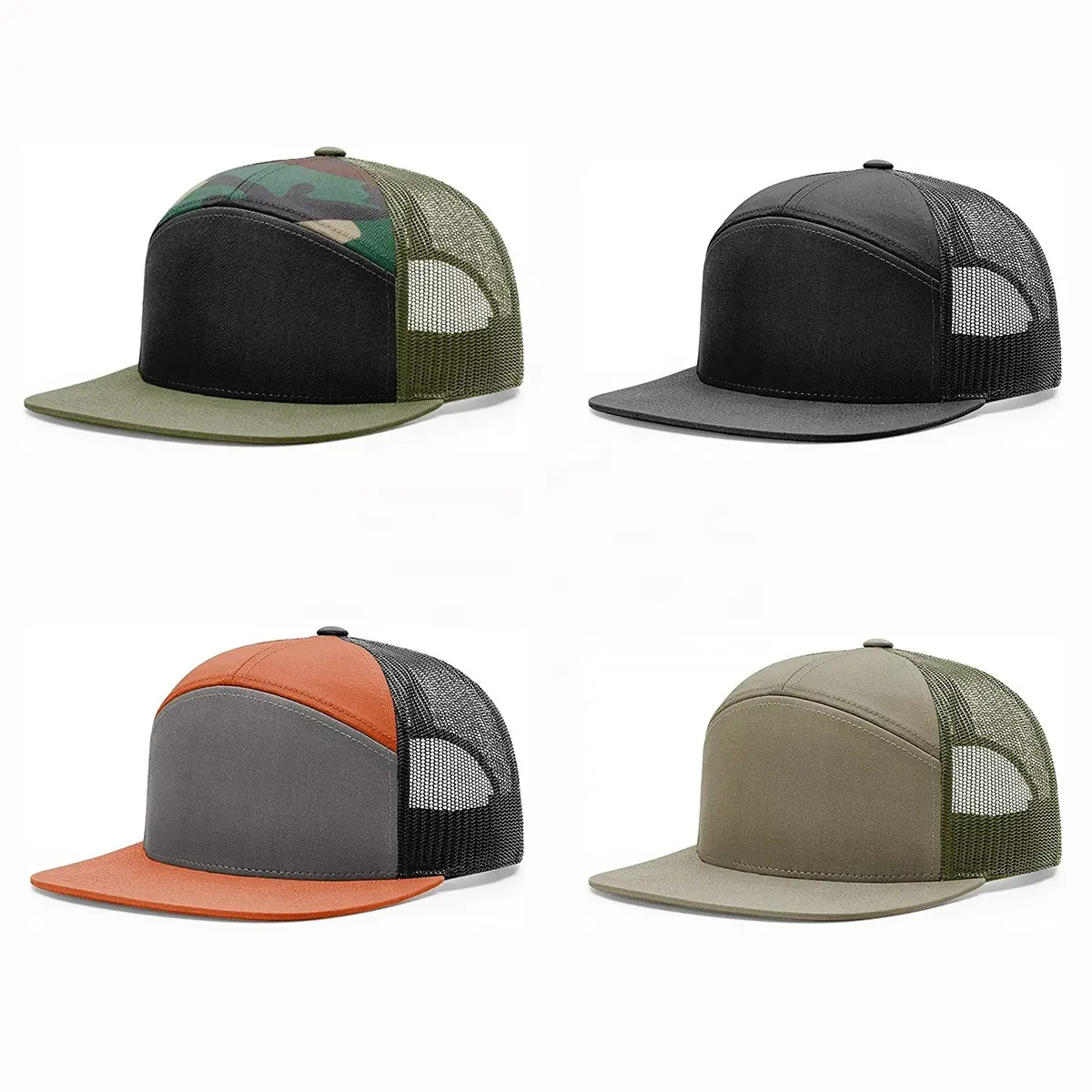 Custom Logo Richardson Richarson 168 958 Flat-bill Flat Bill Hill 7 Panel 7-panel Snapback Snap Back Camo Mesh Trucker Caps Hats