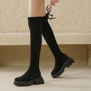 Bottes tendance pour femme à talon haut de 8 cm, plateforme épaisse, bottes cuissardes au-dessus du genou - Product Image 4