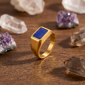 Natural Lapis Lazuli Signet <b>Ring</b> Rectangular Blue Gemstone <b>Ring</b> <b>Mens</b> Unisex Statement Jewelry Custom Gold Plated <b>Silver</b> <b>Ring</b> - Product Image 4