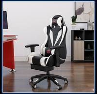 Chaise de jeu pour ordinateur avec réglage en hauteur par vérin à gaz, en cuir PU, avec repose-pieds et fonction massage