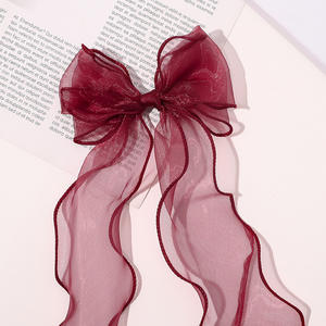 HZO-26018 Jolie pince à <span class=keywords><strong>cheveux</strong></span> en organza et mousseline avec long ruban et nœud, accessoire doux <span class=keywords><strong>pour</strong></span> enfants <span class=keywords><strong>pour</strong></span> le quotidien - Product Image 2