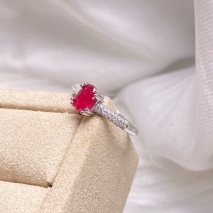 Nhẫn bạc 925 cao cấp, đá <span class=keywords><strong>ruby</strong></span> thật, giá gốc nhà máy, có thể điều chỉnh, mạ rhodium, dành cho đám cưới - Product Image 3