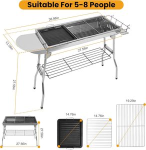 Barbecues et Grills BBQ en Acier Inoxydable de Haute Qualité, Noir, pour Extérieur et Jardin, avec Chariot en Acier Pratique pour les Fêtes - Product Image 2