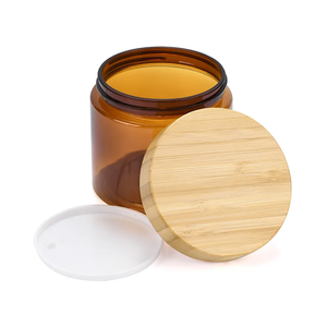 Tarro de Plástico de 50 g, 150 g, 250 g, 500 g para Crema Cosmética o Manteca Corporal, Color Ámbar Esmerilado con Tapa de Bambú y Logo Personalizado - Product Image 4
