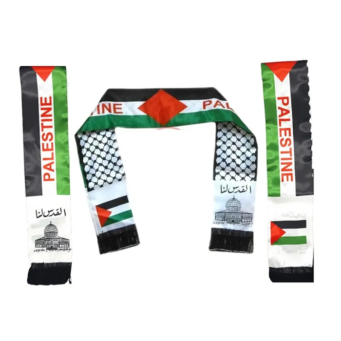 Penjualan terlaris pabrik pengiriman langsung tersedia 100% kain Satin poliester cetakan Digital syal Palestina negara kustom bendera