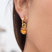 Pendientes Artísticos de Acero Inoxidable 316L con Baño de Oro y Gota de Ámbar, Impermeables, Estilo Vintage, Joyería de Destaque