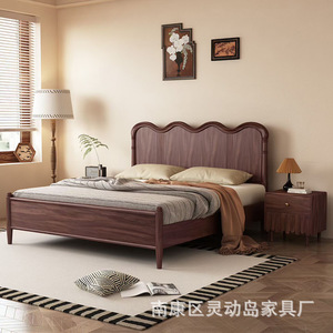 Vintage Style Solid Wood <b>Double</b> <b>Bed</b> 1.8M Black Walnut Mortise Tenon Joint Storage American Retro Bedroom <b>Bed</b> - Product Image 1