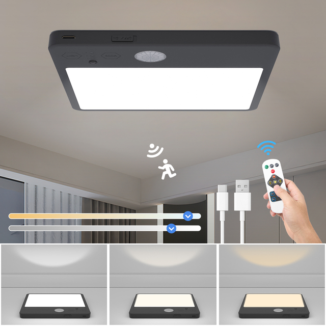 Rechargeable Motion Sensor Ceiling Light, Auto Induction Night Light, Cordless LED Cabinet Light for Bedroom, Hallway, Staircase