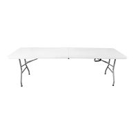 Vente en gros de table de mariage pliable pour extérieur ou intérieur de 240cm, table de camping et de pique-nique en plastique pliante en deux de 8 pieds