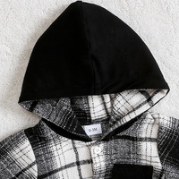 Ensemble deux pièces pour bébés garçons automne-hiver : Manteau à capuche en coton à carreaux contrastants et pantalon à boutons-pression