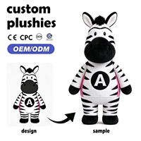 Peluche zèbre personnalisée OEM ODM avec broderie de logo, adorable poupée en peluche d'animal sauvage de dessin animé, certifiée CE CPC EN71