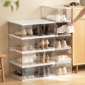 Transparent Portable Drop Front Shoes Racks Clear Foldable Shoe Container Plastic Shoe Box