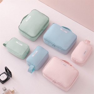 Sac de rangement cosmétique en tissu Oxford, grande capacité, organisateur de maquillage portable, couleurs macaron, poignée souple, rangement domestique - Product Image 1