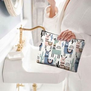 Bolsa de Maquillaje Impermeable de Lino con Diseño de Dibujos Animados, Bolsa de Aseo de Viaje con Cierre para Mujer - Product Image 2