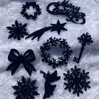 Ensemble d'ornements de Noël modernes en acrylique cristal floqué bleu de haute qualité, imperméables, suspendus, avec pendentifs en peluche, nœuds et fleurs festifs