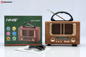 Redwingy NS-8107BT <span class=keywords><strong>Vintage</strong></span> <span class=keywords><strong>autoradio</strong></span> Portable en bois haut-parleur extérieur tourne-disque lecteur avec carte Tf fonction TWS Am Fm Radio - Product Image 3