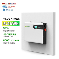 Batterie solaire LiFePO4 murale séparée de 5,2 kWh, 51,2 V 102 Ah avec communication CAN pour système de stockage d'énergie domestique