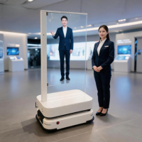 Pantalla OLED Transparente Al Robot para Centro Comercial con Animación, Kiosco Digital de Información con Soporte de Piso de 55 Pulgadas