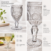 Verre à pied transparent 330 ml, gobelet en verre gaufré vintage pour vin, cocktail, jus, bar à domicile, restaurant