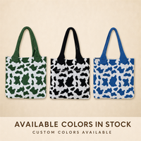 Sac fourre-tout en tricot imprimé vache noir et blanc, sac à bandoulière ouvert, sacs de yoga, mode, shopping quotidien, voyage, logo personnalisé OEM ODM
