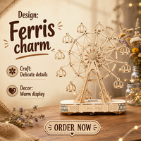 Kit de Modélisme DIY en Bois 3D : Grande Roue Rotative avec Boîte Musicale pour Décoration de Table à Domicile