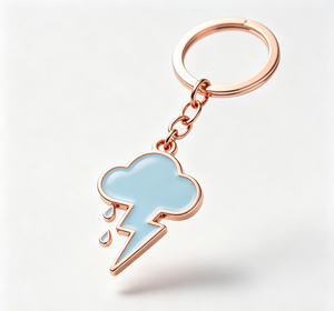 Llavero de Metal con Forma Irregular de Nube y Rayo, en Aleación de Zinc Color Oro Rosa - Product Image 1