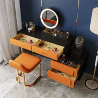 Coiffeuse de chambre de filles en cuir bleu avec miroir et tabouret, 21 Designs fantaisie, Mini Led, cosmétique, coiffeuse