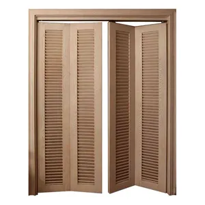 Prettwood-puertas plegables de madera maciza para dormitorio, dormitorio residencial, diseño de 4 hojas, louver