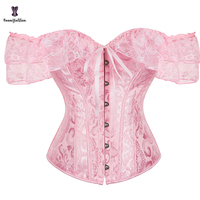 Corset bustier victorien à lacets, avec baleines, fermeture frontale, volants, en tissu non-tissé rose, grande taille, pour femmes à forte poitrine