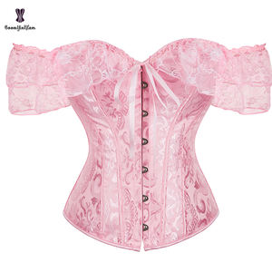 Corsé con Cordones y Varillas, Lencería Victoriana de Talla Grande, Cierre Frontal con Broches, Corsé Rosa para Mujeres con Busto Grande - Product Image 3