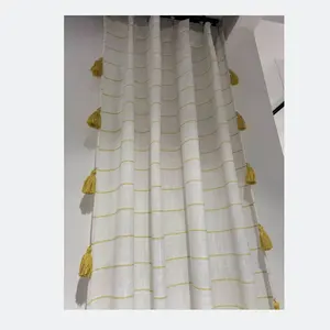 Boho Voile semitrasparente tende per soggiorno e camera da letto tascabili pannello tenda finestra con nappa poliestere tende di lino