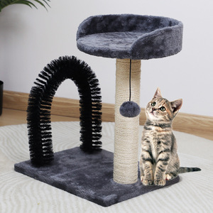 Arbre à chat avec griffoir et brosse pour chats, gris, durable, un niveau, design simple - Product Image 2