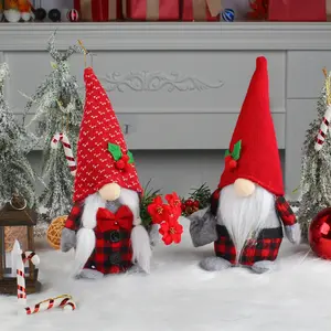 Christmas Santa Pluche Buffalo Plaid Gnome Met Gebreide Muts Zweedse Tomte Pop Gonk Gnome Voor Xmas Party December Thuis Tafel ornament