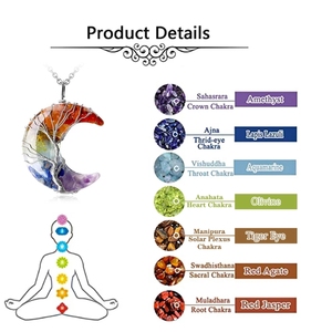 CSJA Vòng Cổ Mặt Dây Chuyền Đá Pha Lê Chữa Bệnh Tự Nhiên Mặt Trăng Lưỡi Liềm 7 Viên Sỏi Luân Xa Bằng Nhựa Cây Sự Sống Tự Làm G931 - Product Image 3