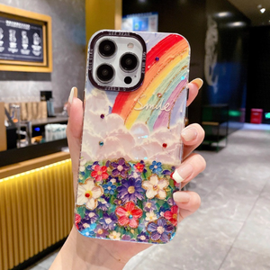 Custodia per telefono con fiori glitterati <span class=keywords><strong>arcobaleno</strong></span> con tracolla a catena rimovibile per <span class=keywords><strong>iPhone</strong></span> 16 Pro Max <span class=keywords><strong>Cover</strong></span> del telefono - Product Image 5