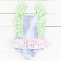 Toalla de Seersucker personalizada, traje de baño para bebés, ropa de baño de una pieza, Bikini y trajes de baño para niños