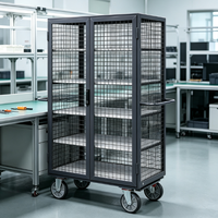 Chariot de sécurité en maille dissipative ESD 750 kg, 5 niveaux avec frein central pour atelier électronique
