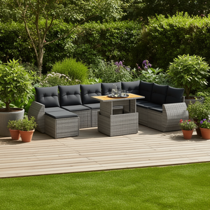 Ensemble de canapés de jardin en polyrotin gris avec accoudoirs réglables, 6 places, mobilier d'extérieur au design contemporain - Product Image 2