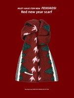 Écharpe musulmane tricotée rouge pour femmes, motif géométrique, avec nœud, pour le Nouvel An et les fêtes, hiver 2026, épaissie et chaude, cache-cou pour couples