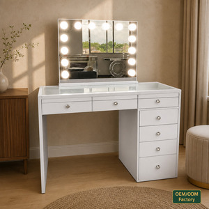 Table de maquillage avec miroir et lumière <span class=keywords><strong>LED</strong></span>, style chinois, pour chambre à coucher, avec armoire et seau - Product Image 1