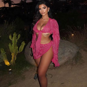 New Bikini Cover up Women 2023 Swim <strong>Wear</strong> New Sexy <strong>Long</strong> <strong>Sleeve</strong> Lace Dress Two Piece Set Solid Spandex Summer <strong>Beach</strong> for - Product Image 3