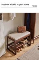 Banc d'entrée double portable en bois massif, nouveau style chinois, avec assise rembourrée confortable