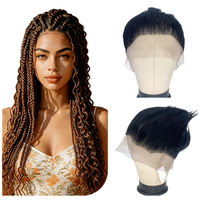 Perruque complète 360 personnalisée avec bonnet en dentelle, cheveux synthétiques de 4 pouces, nouée à la main, dentelle HD transparente réglable pour tressage et usage domestique