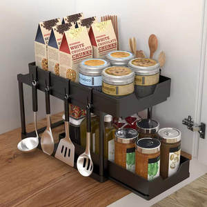 Nouveau plastique ABS 2 niveaux cuisine support tirer évier pots à épices support organisateur Double tiroirs de rangement assaisonnement armoire coulissante - Product Image 1