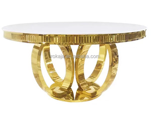 Mesa de comedor redonda y romántica para banquete, conjunto de mesa de boda con tapa de mármol y MDF de vidrio dorado, de acero inoxidable para eventos de Hotel y bodas - Product Image 6