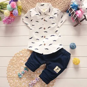 Set baju Polo anak laki-laki, setelan baju anak-anak, kerah Polo, lengan pendek, motif jenggot, baju musim panas, baju bayi Fashion kasual, setelan kain anak-anak