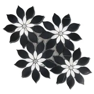 人造石现代黑色马奎纳水晶白花大理石马赛克瓷砖