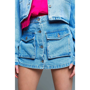 Mini-short cargo en denim avec boutonnage avant, délavage clair - Product Image 6